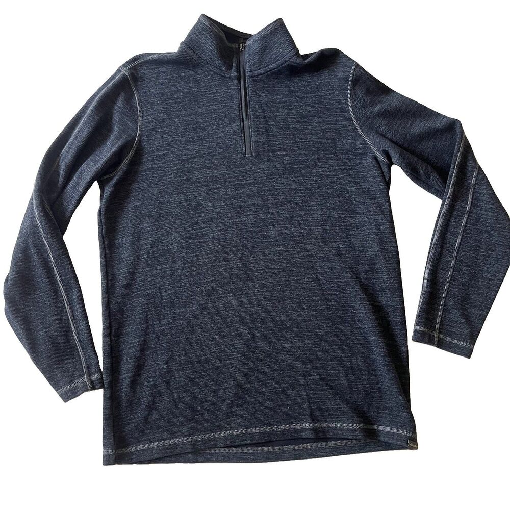 Eddie Bauer Mens Large Tall LT 1/4 Zip Pullover Blue Heather L/S Cotton Blend